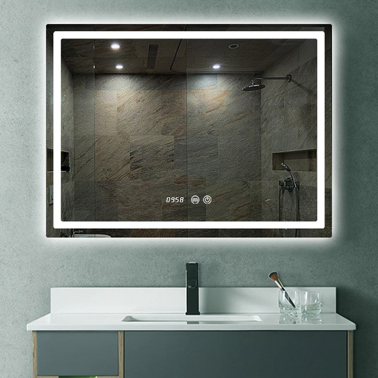 Hotel Luxury Defogger LED Lighted Bath Mirror na may Time Display