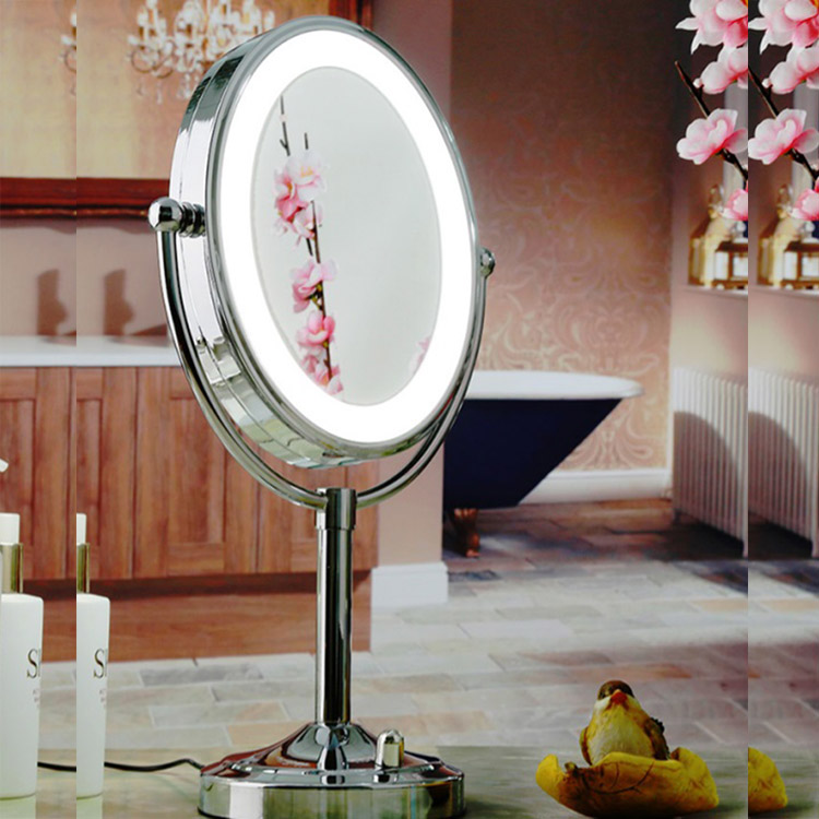 Round LED Makeup Mirror na May Metal Frame