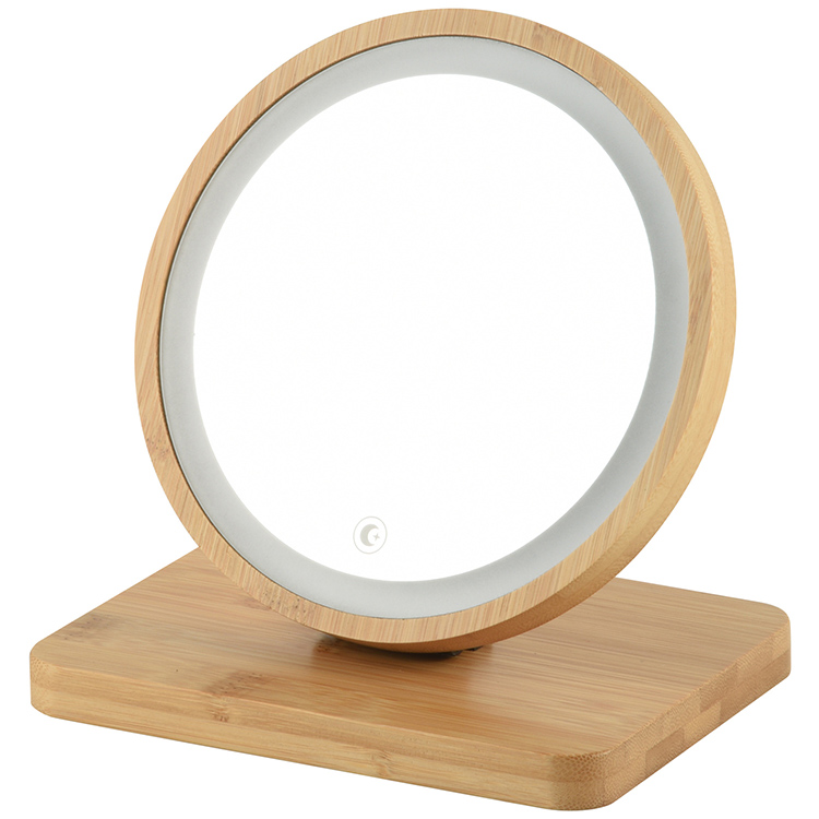 Round LED Makeup Mirror na May Wooden Frame